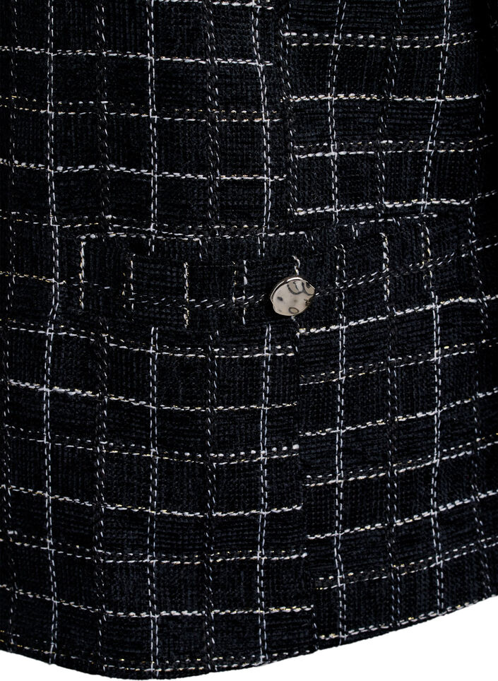 Kurzer karierter Bouclé-Blazer mit Rundhalsausschnitt, Schwarz, Packshot image number 3