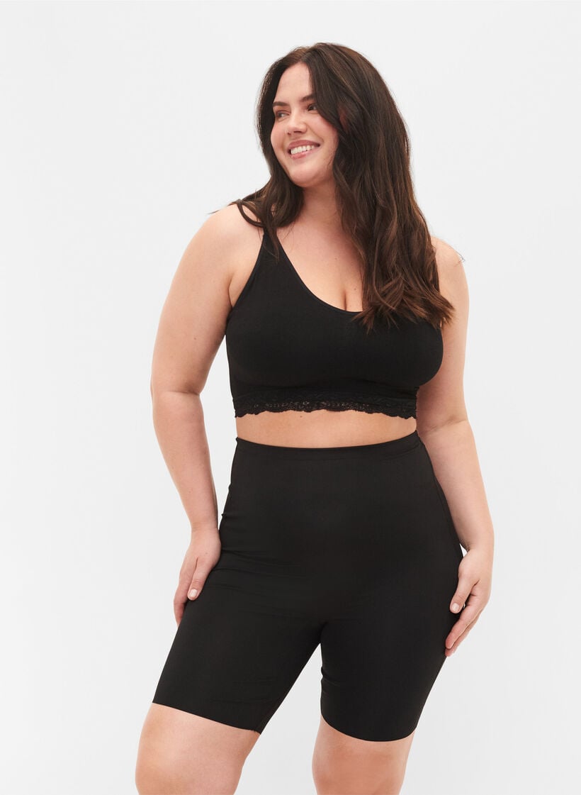 Light Shapewear Shorts mit hoher Taille, Schwarz, Model image number 0