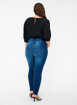 Super Slim Bea Jeans mit hoher Taille, Blue denim, Model image number 1