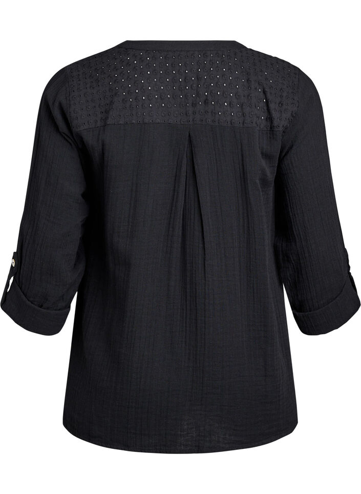 Bluse aus Baumwollmusselin mit Lochstickerei, Schwarz, Packshot image number 1