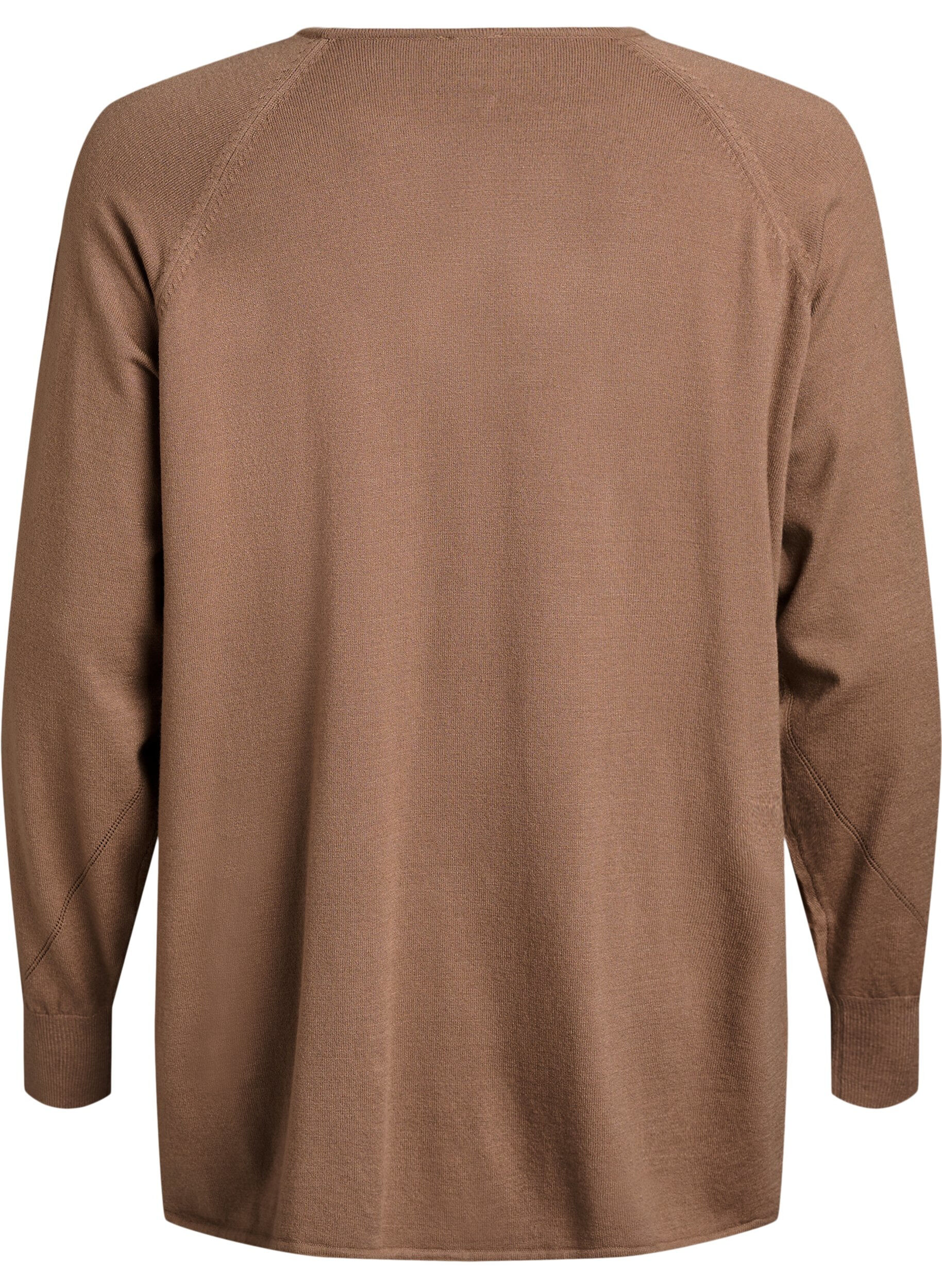 ZizziStrickbluse mit Rundhalsausschnitt und Strickmuster, Braun, Packshot image number 1