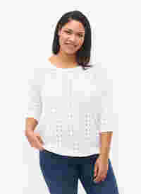 Bluse mit Stickerei und 1/2-Ärmel, Bright White, Model