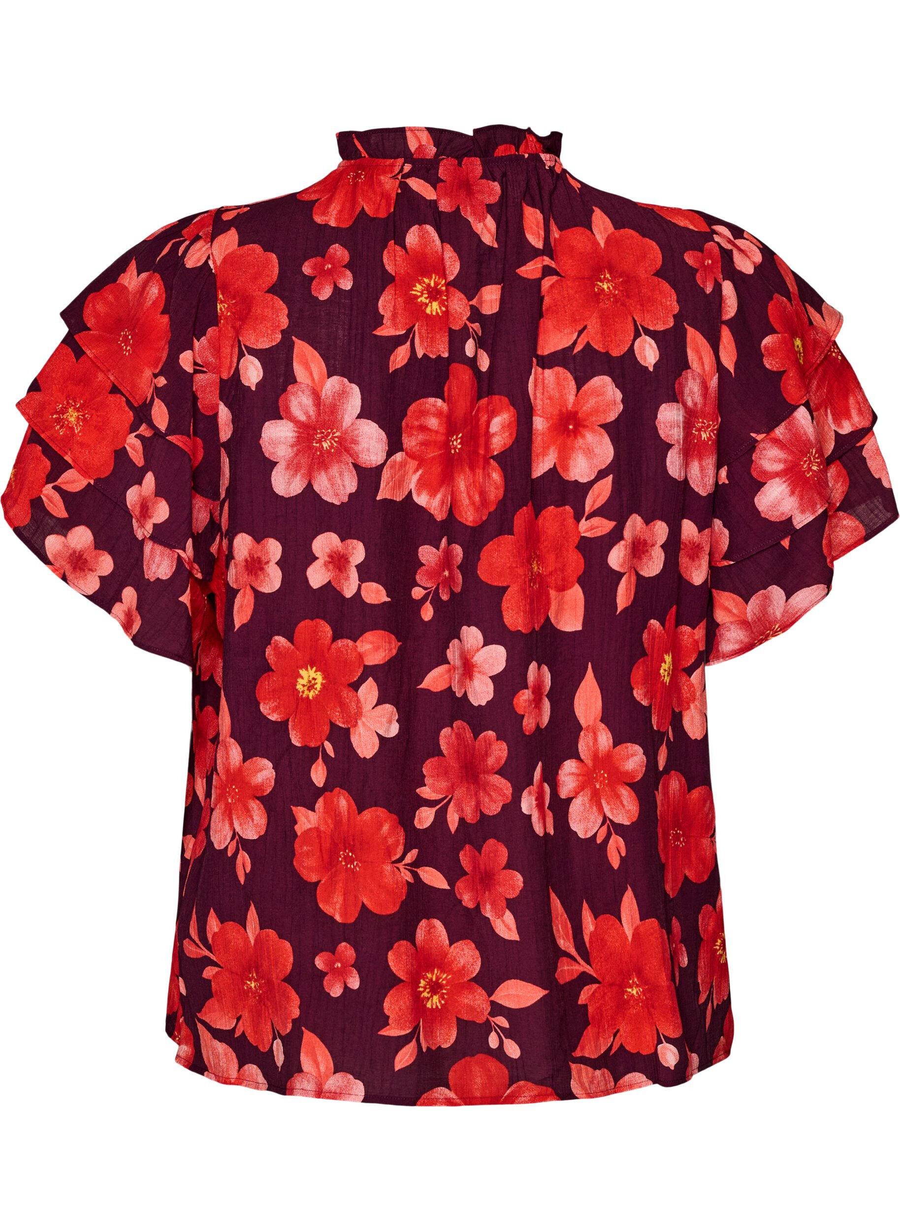 ZizziGebl&uuml;mte Bluse aus Viskose mit R&uuml;schen&auml;rmeln, Lila, Packshot image number 1