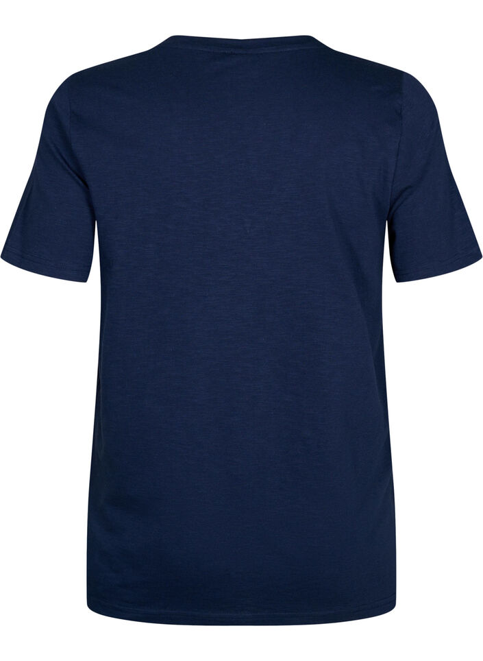 Kurz&auml;rmeliges Basic T-Shirt mit V-Ausschnitt, Blau, Packshot image number 1