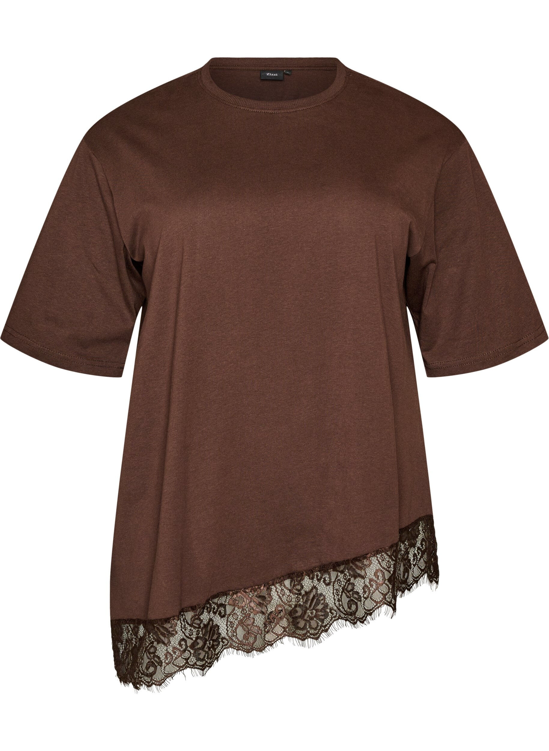 T-Shirt mit asymmetrischem Spitzensaum