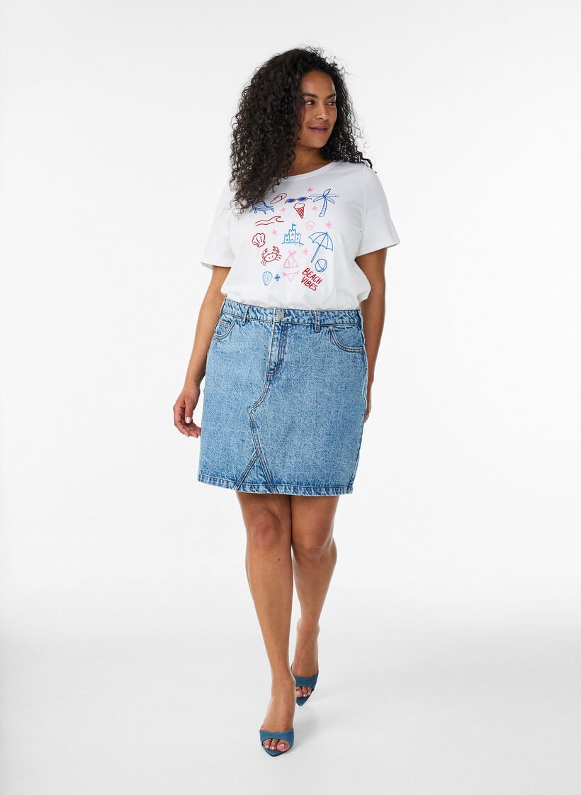 T-Shirt aus Bio-Baumwolle mit Strand-Print, Wei&szlig;, Model image number 1