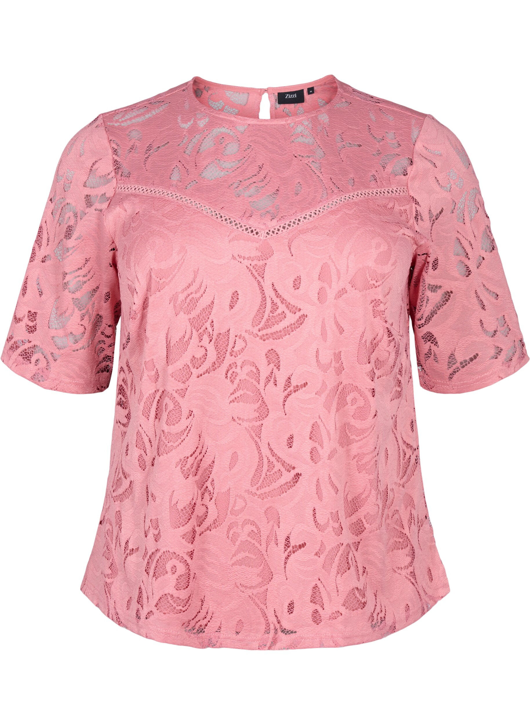 ZizziBluse mit Spitze und kurzen &Auml;rmeln, Dusty Rose, Packshot image number 0