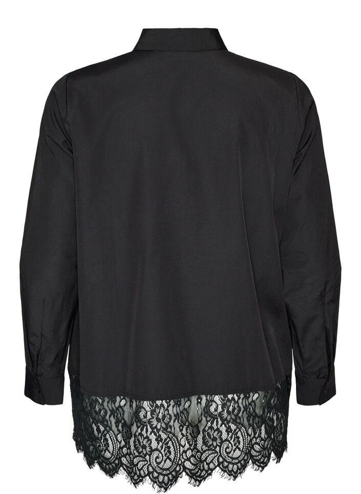 Lockere Bluse mit breiten Spitzen, Schwarz, Packshot image number 1