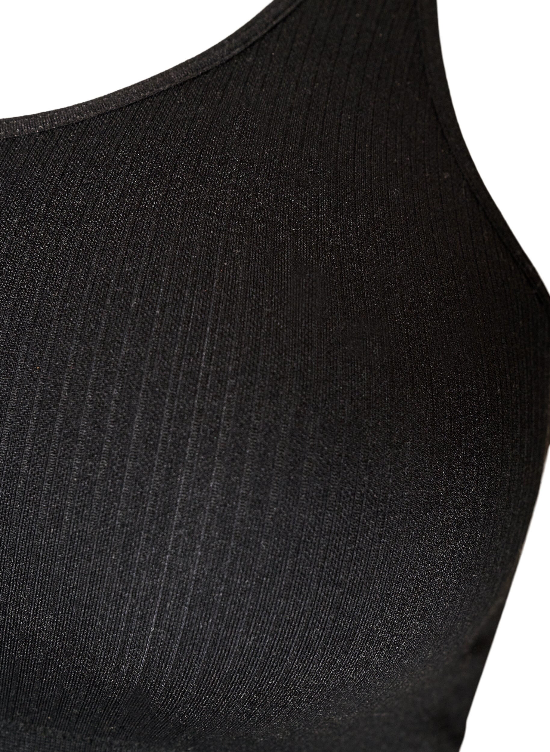 ZizziNahtloser gerippter Sport-BH, Schwarz, Packshot image number 3