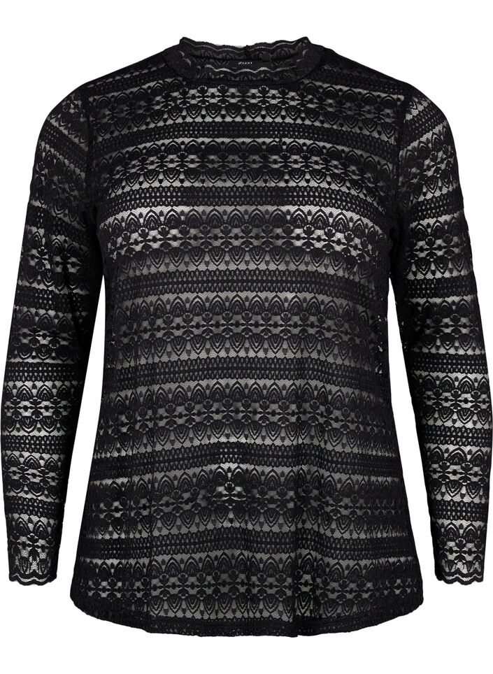 Spitzenbluse mit langen Ärmeln, Black, Packshot image number 0