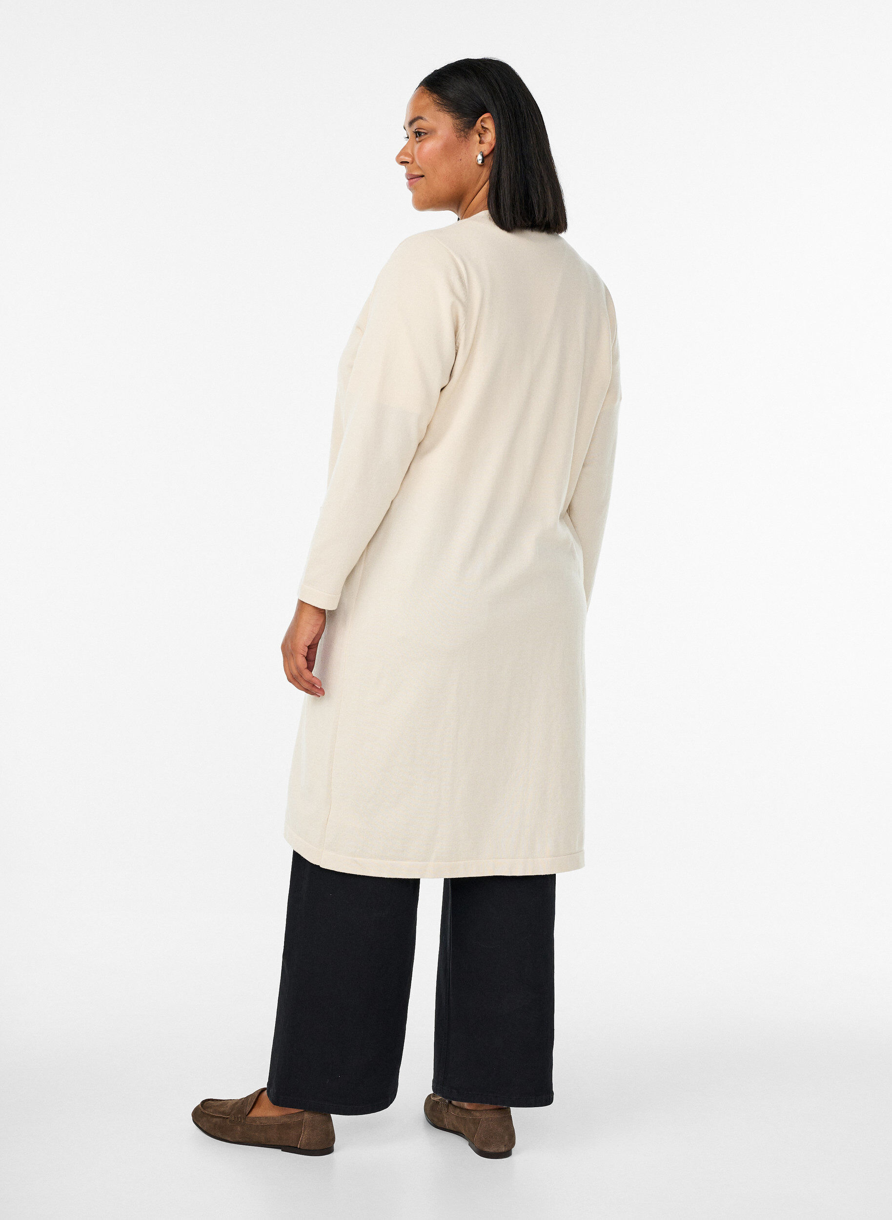 ZizziLange, offene Strickjacke mit Taschen, Beige, Model image number 1