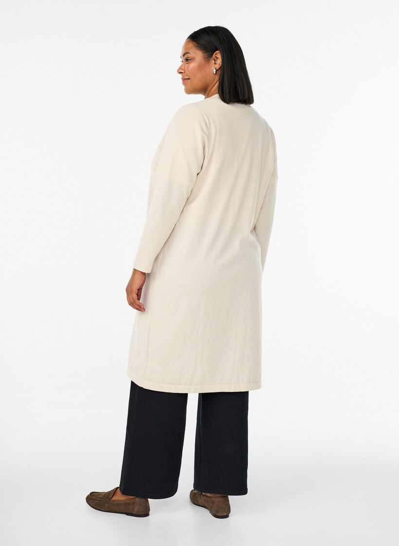 Lange, offene Strickjacke mit Taschen, Beige, Model image number 1