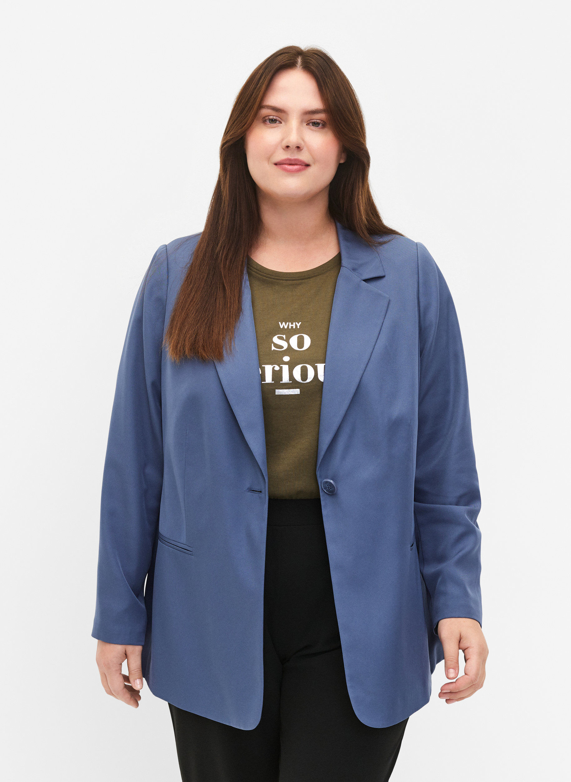 ZizziFLASH &ndash; Schlichter Blazer mit Knopf, Blau, Model image number 0