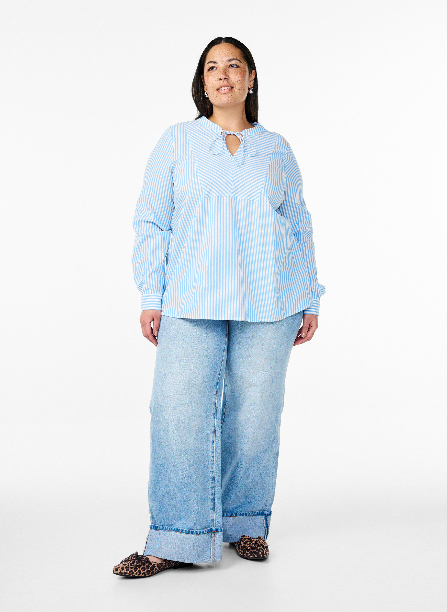 ZizziGestreifte Bluse mit Bindedetail, Blau, Model image number 1