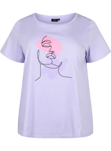 T-Shirt aus Baumwolle mit Rundhalsausschnitt und Print, Lavender FACE, Packshot image number 0