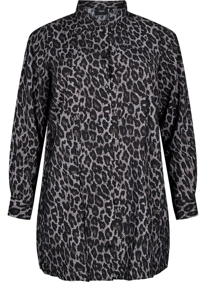 Lange Bluse mit Leopardenmuster, Grau, Packshot image number 0