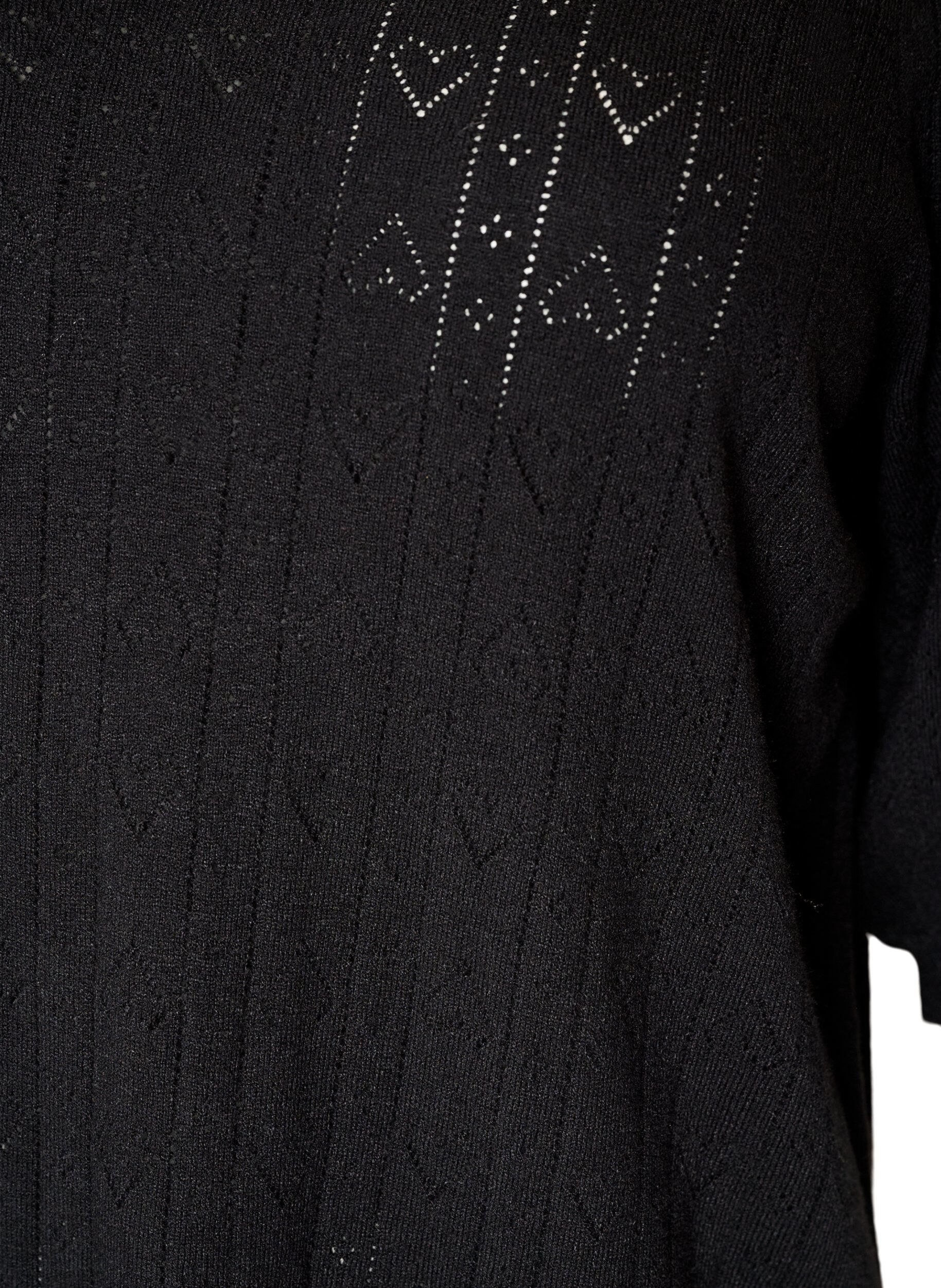 ZizziKurz&auml;rmelige Bluse aus Strick mit Pointelle-Muster, Schwarz, Packshot image number 2