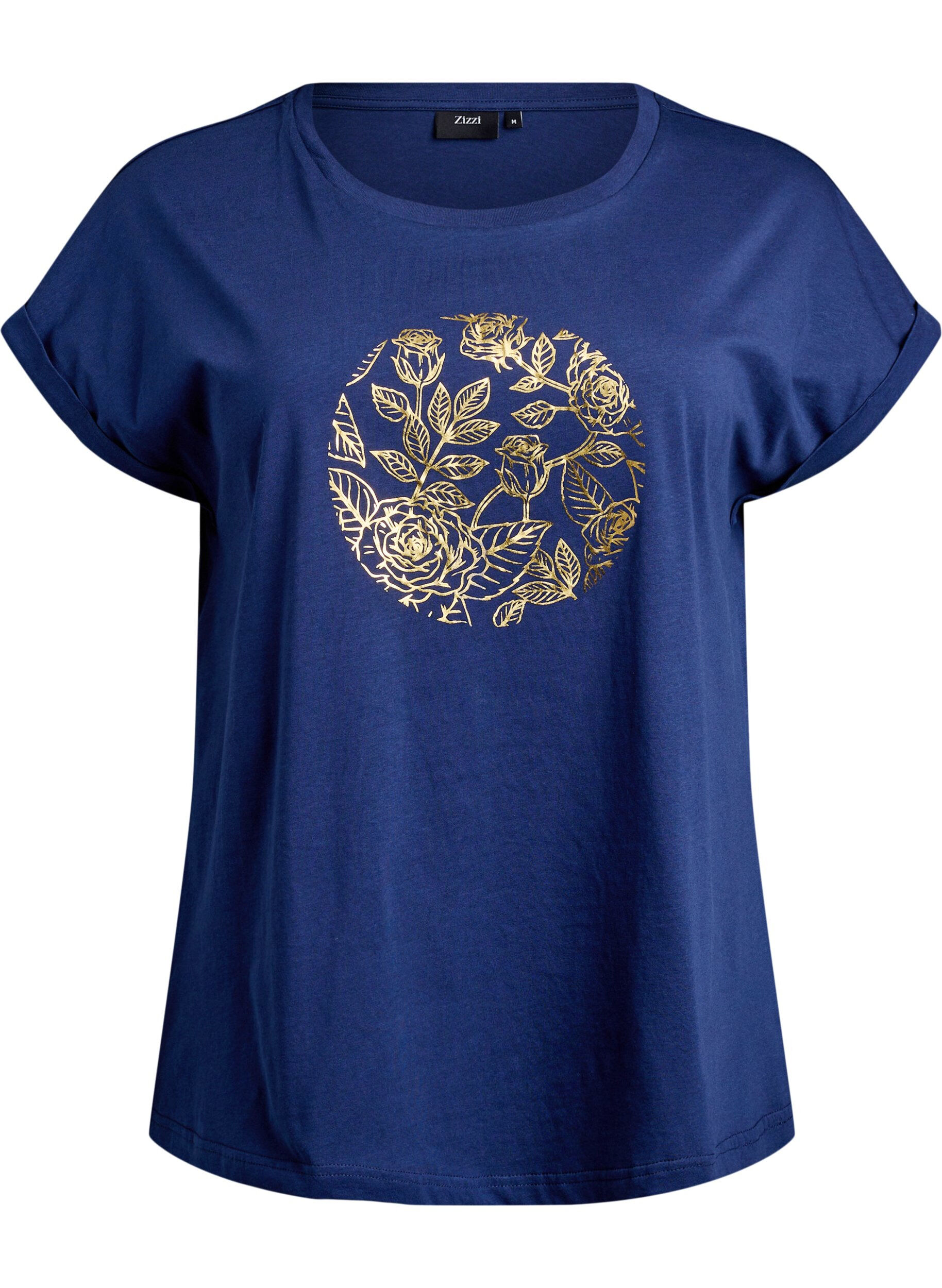 ZizziT-Shirt mit goldfarbenem Blumendruck, Naval A. Gold Rose, Packshot image number 0
