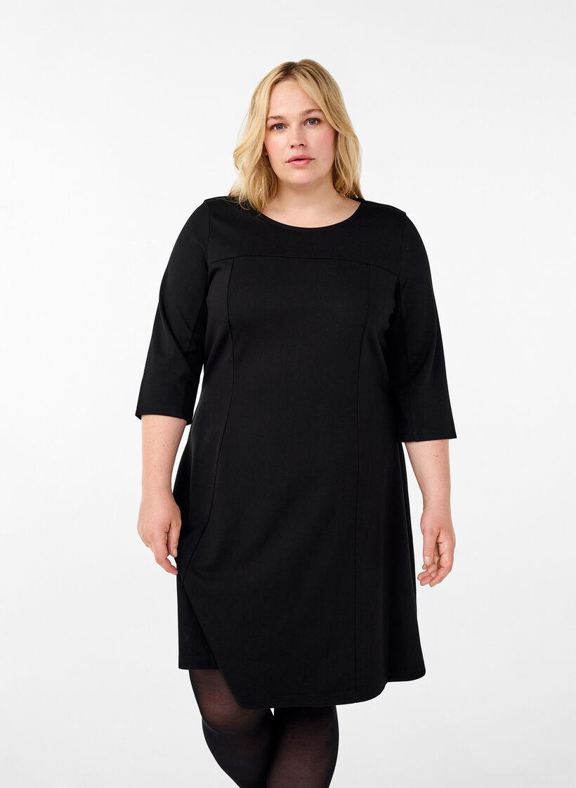 A-förmiges Kleid mit 3/4-Ärmeln, Schwarz, Model
