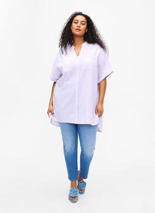 Gestreiftes Hemd mit Brusttaschen, White/LavenderStripe, Model image number 2