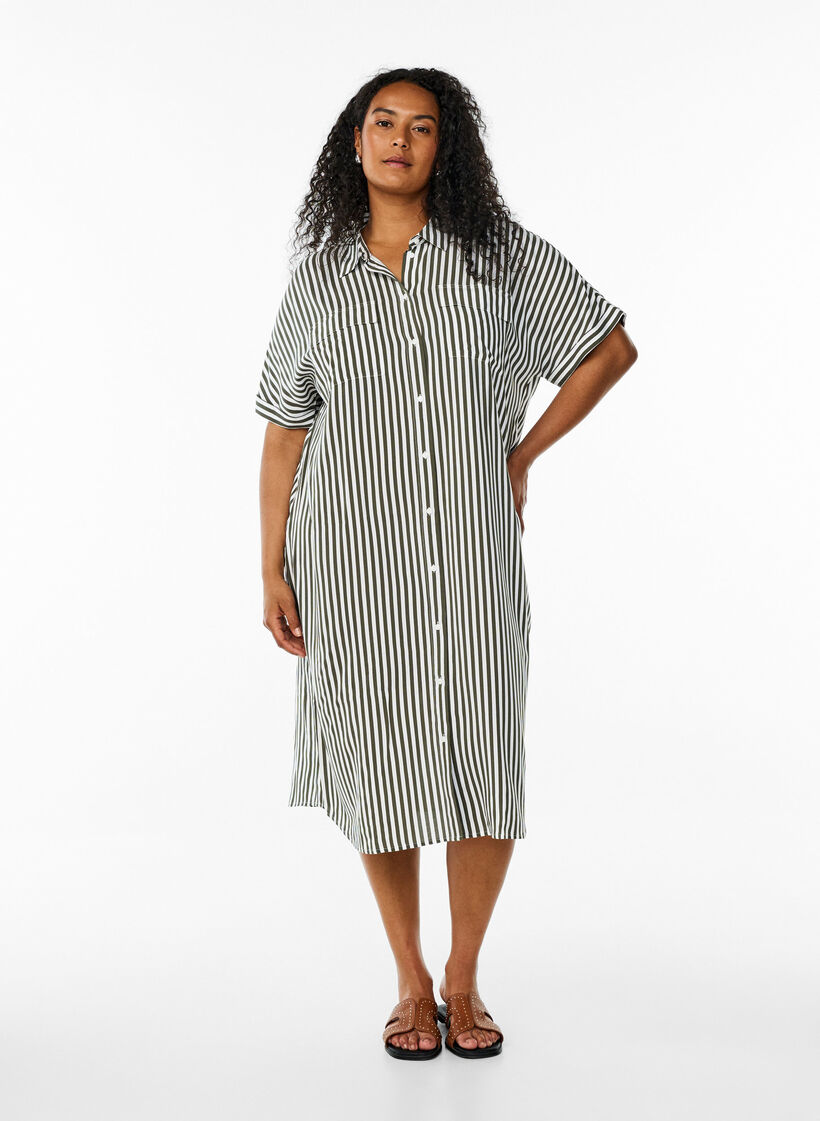 Langes Hemdkleid mit kurzen &Auml;rmeln, Gr&uuml;n, Model image number 1