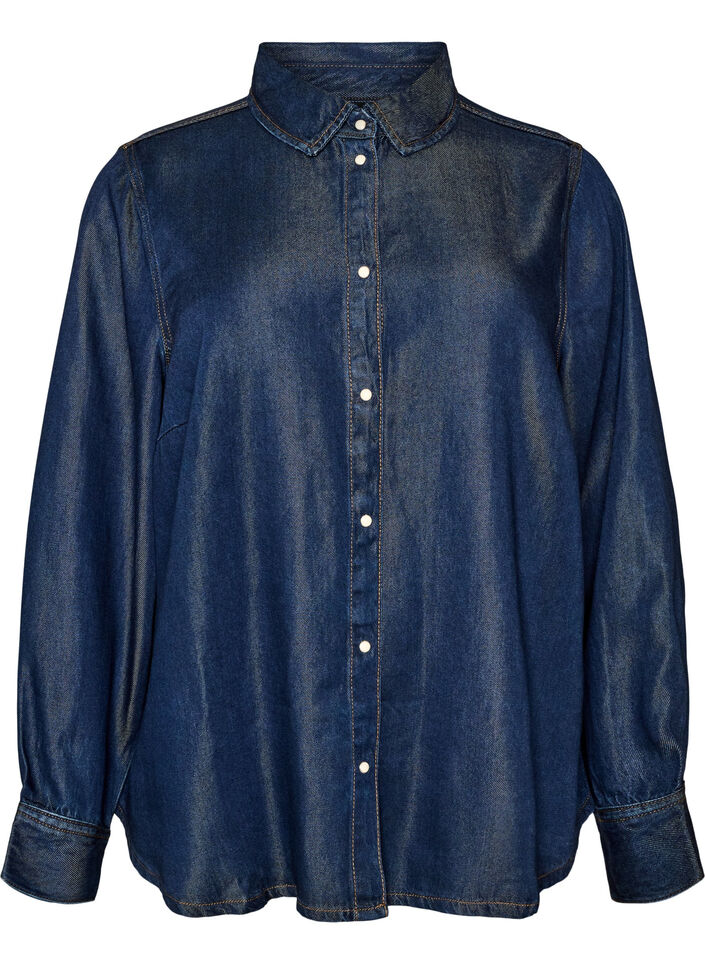 Jeanshemd aus Lyocell mit Druckkn&ouml;pfen, Blau, Packshot image number 0