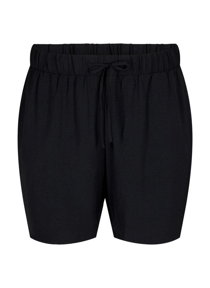 Kurze Hose mit Taschen und elastischem Bund, Schwarz, Packshot image number 0