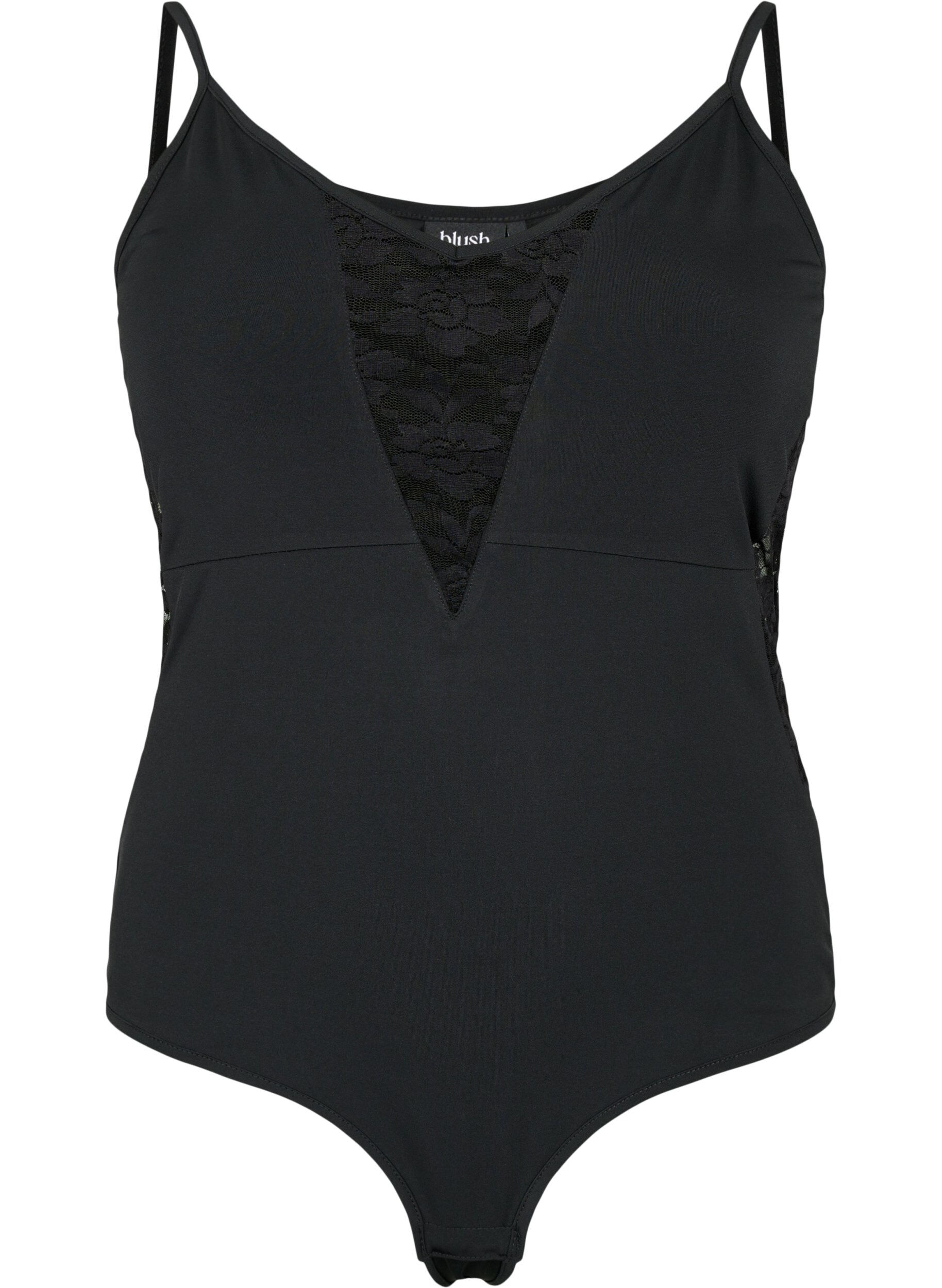 ZizziBodystocking mit Spitze und schmalen Tr&auml;gern, Black, Packshot image number 0