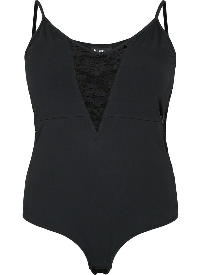 Bodystocking mit Spitze und schmalen Trägern, Black, Packshot image number 0