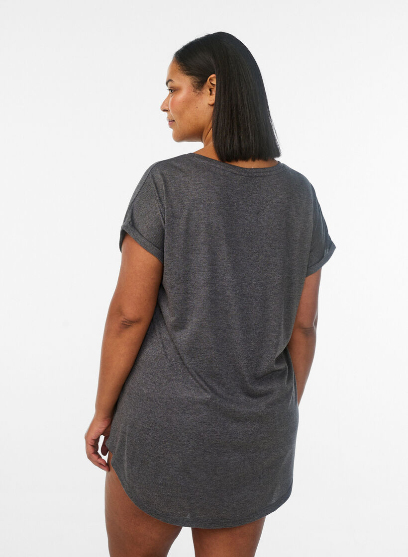 Kurz&auml;rmliges Nachthemd mit Textdruck, Schwarz, Model image number 2