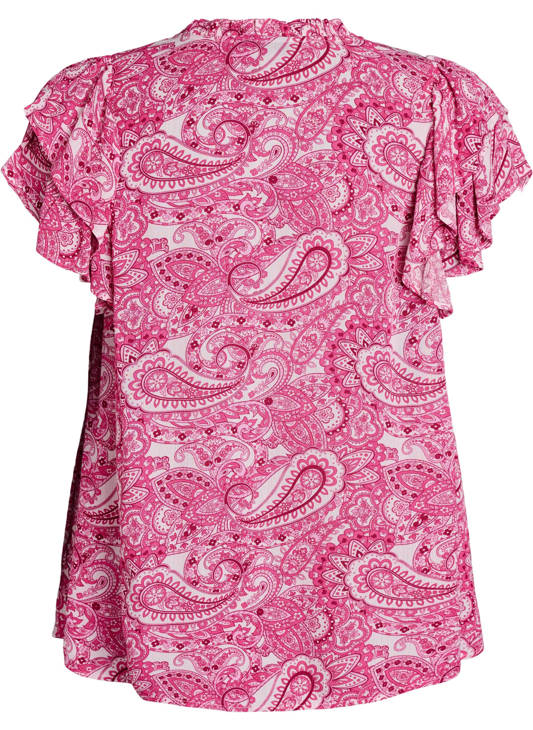 ZizziGemusterte Bluse aus Viskose mit R&uuml;schendetails, Pink, Packshot image number 1