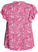 Gemusterte Bluse aus Viskose mit R&uuml;schendetails, Pink, Packshot image number 1