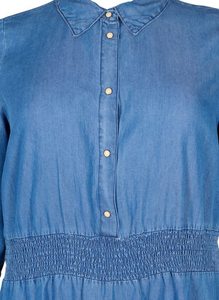 Weiches Jeanskleid mit 3/4 Ärmel und Smok, Blue denim, Packshot image number 2
