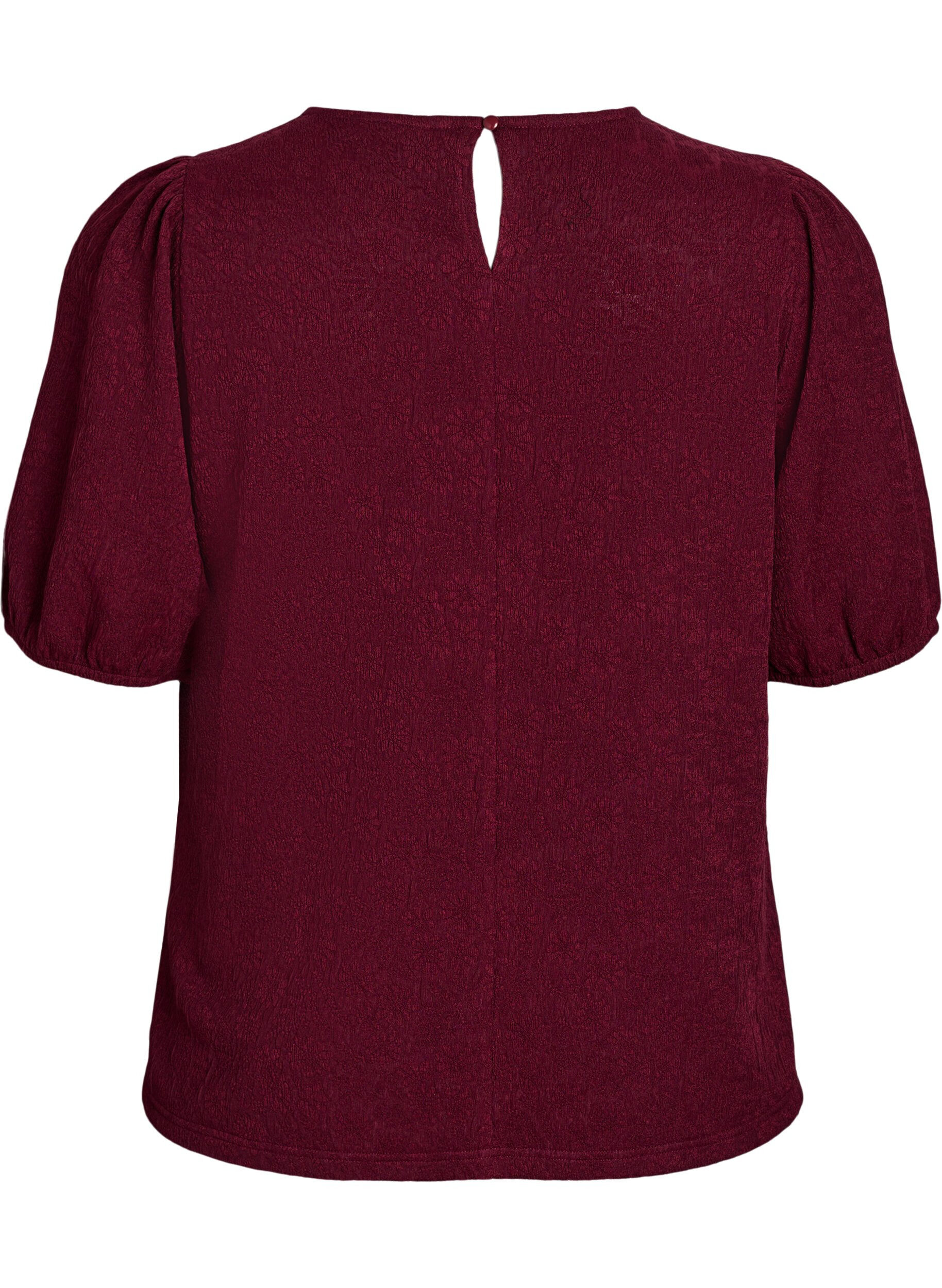 ZizziStrukturierte Bluse mit kurzen &Auml;rmeln, Dunkles Bordeaux, Packshot image number 1