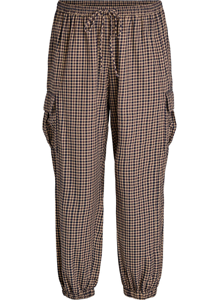 Karierte Cargohose aus Baumwolle, Braun, Packshot image number 0