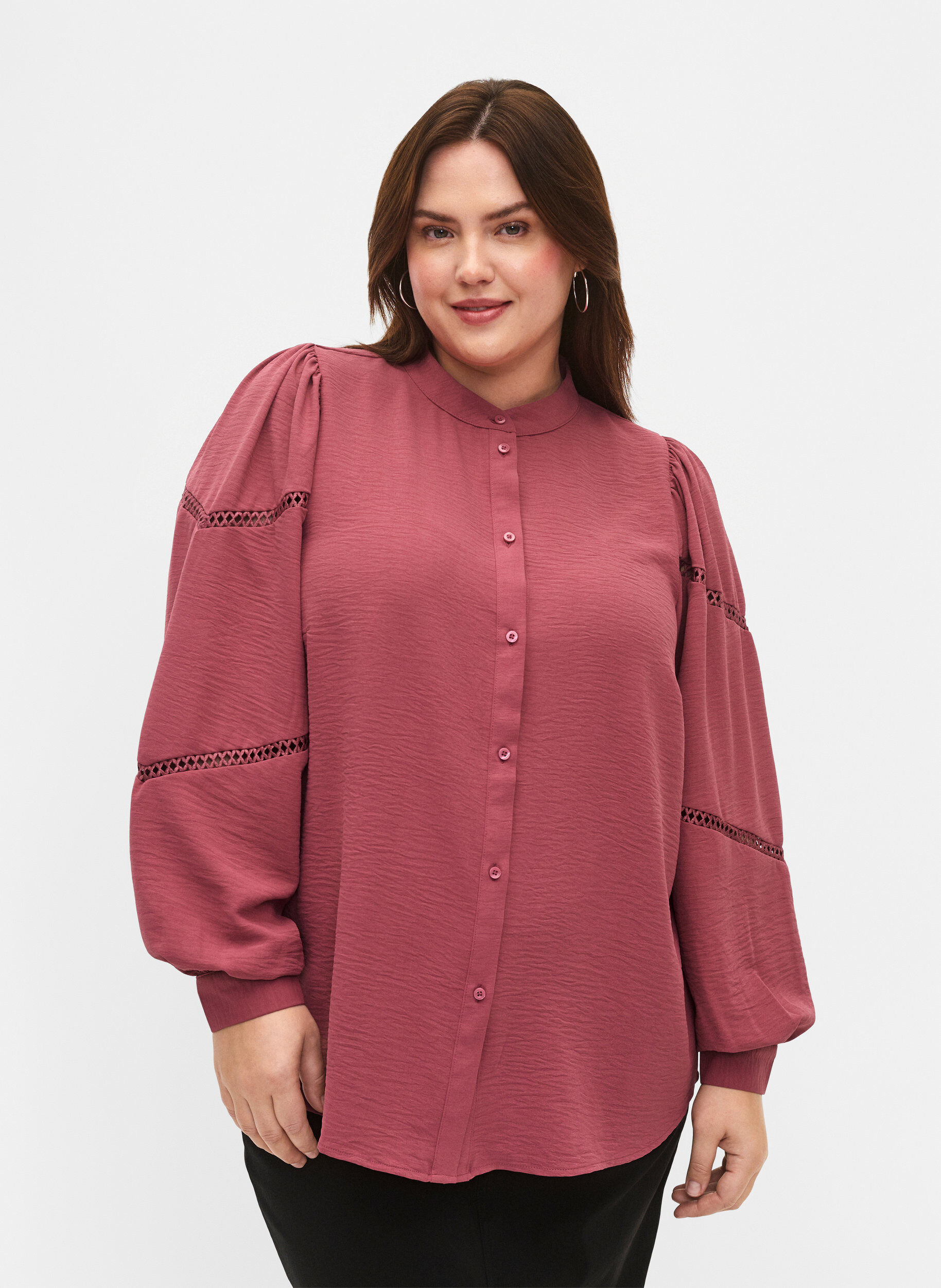 Zizzi Hemdbluse mit geh&auml;kelten Verzierungen, Dry Rose, Model image number 0