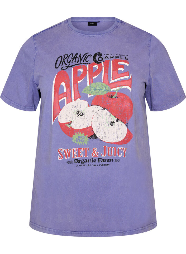 Baumwoll-T-Shirt mit Frontprint und gewaschener Optik, Lila, Packshot image number 0
