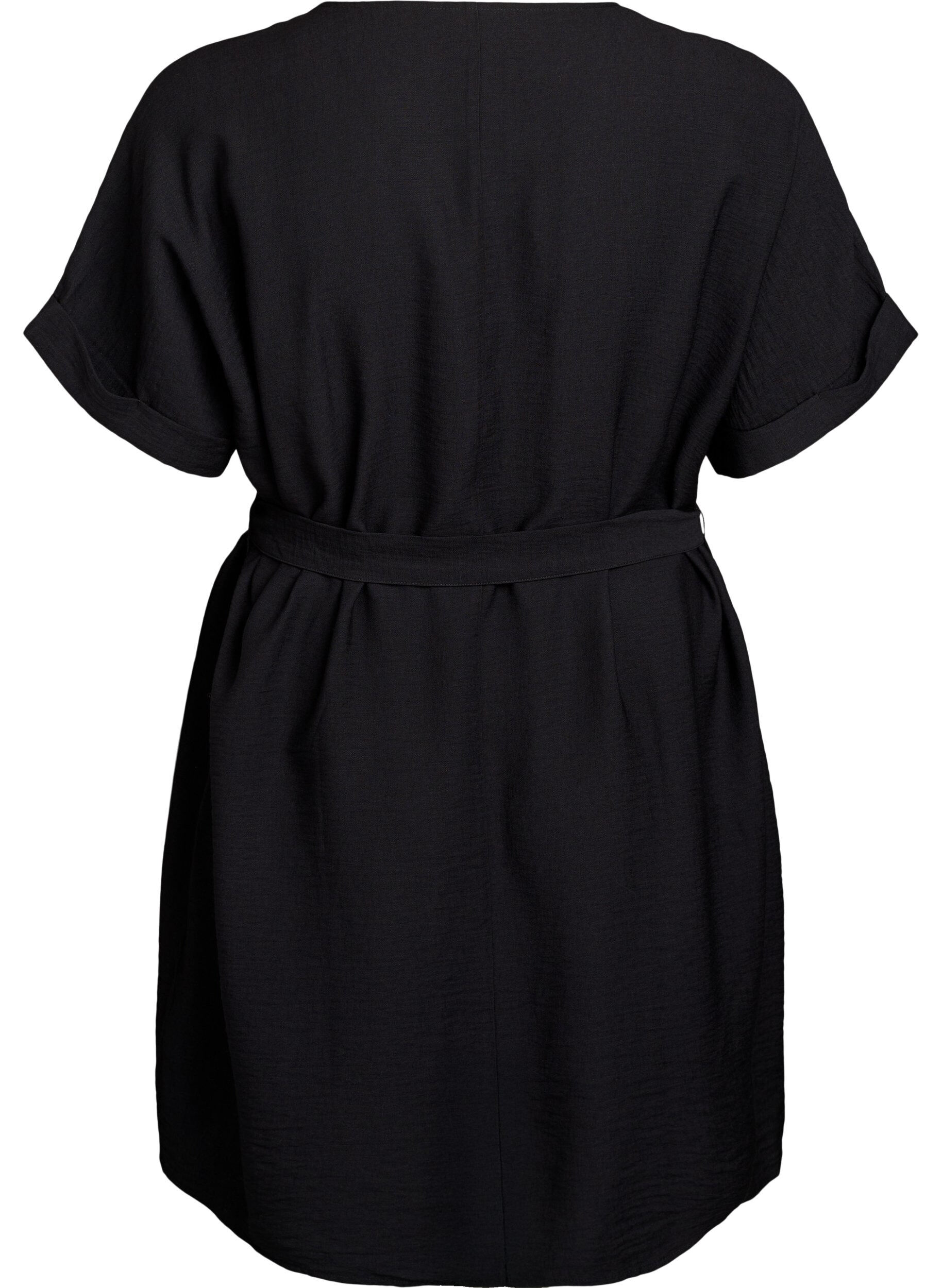 ZizziKurzes Kleid mit lockerer Passform und Bindeg&uuml;rtel, Schwarz, Packshot image number 1