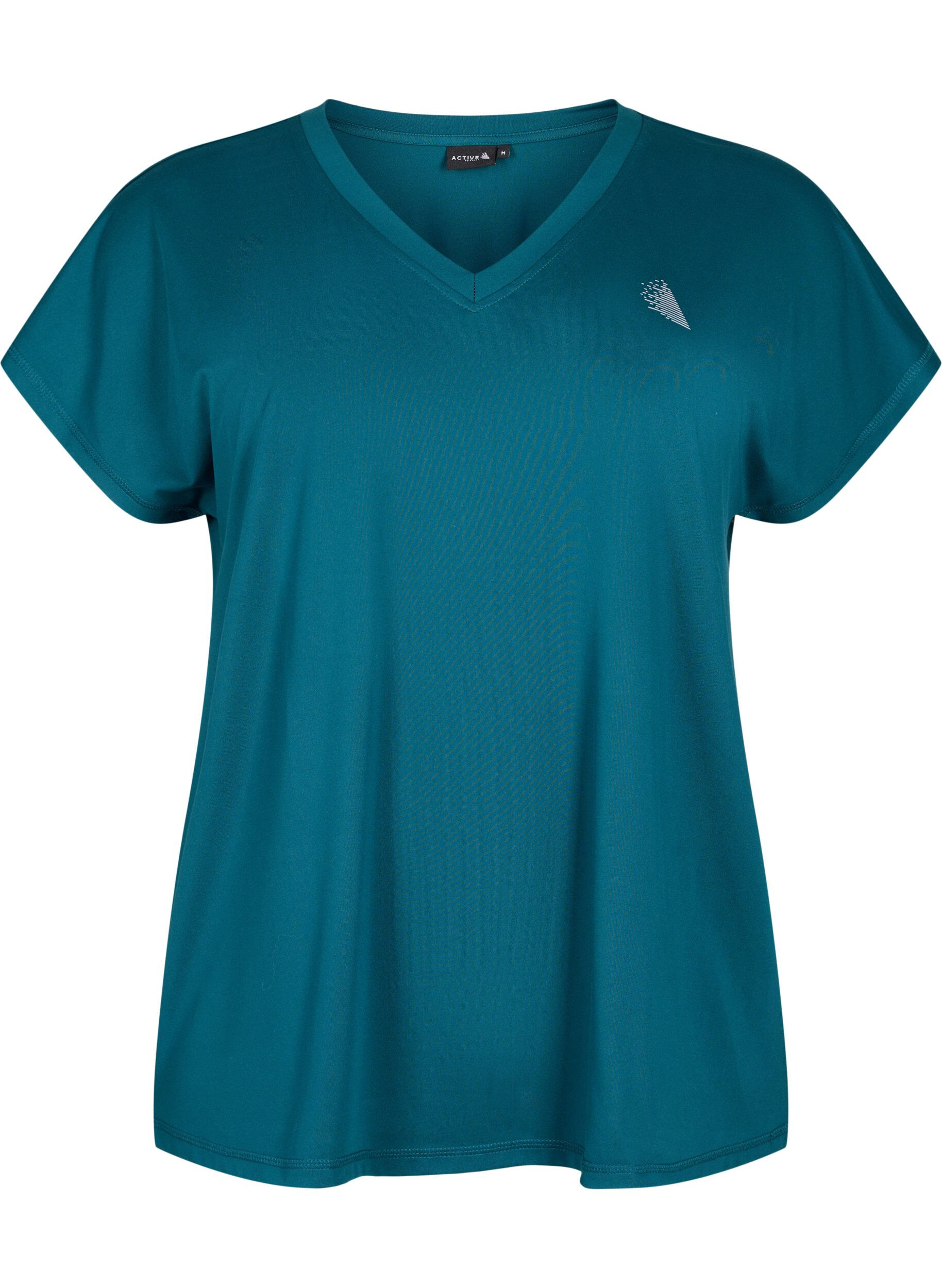 ZizziLockeres Trainings-T-Shirt mit V-Ausschnitt, Deep Teal, Packshot image number 0