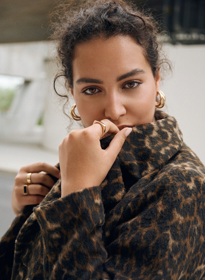 Zweireihiger Mantel mit Leopardenmuster, Braun, Image