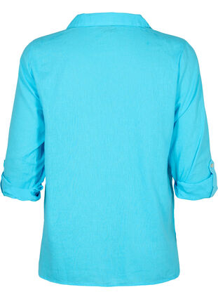 Hemdbluse mit Knopfverschluss aus Baumwoll-Leinen-Gemisch, Blue Atoll, Packshot image number 1