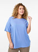 Kurz&auml;rmelige, gewebte Bluse mit Rundhals, Blau, Model image number 0