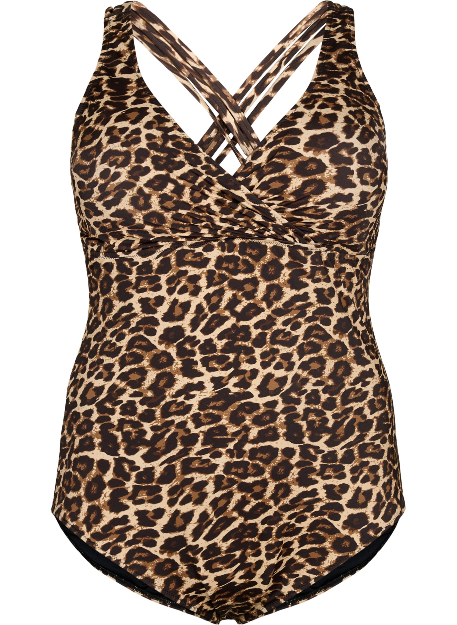 ZizziBadeanzug mit gekreuztem R&uuml;cken und herausnehmbaren Eins&auml;tzen, Leopard Print, Packshot image number 0