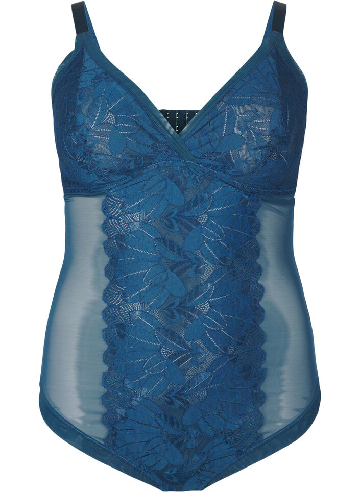 Body aus Spitze und Mesh, Blau, Packshot image number 0