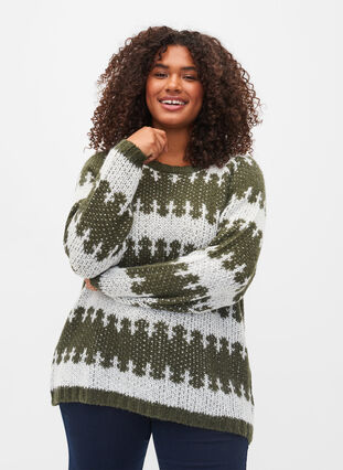 Strickpullover mit Muster , Forest Night Comb, Model image number 0