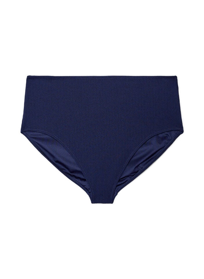 Hoch taillierte Bikinihose mit Struktur, Blau, Packshot image number 0