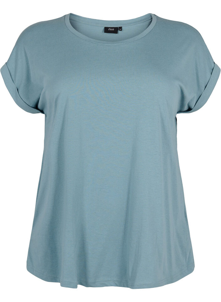 Kurz&auml;rmeliges T-Shirt aus einer Baumwollmischung, Blau, Packshot image number 0