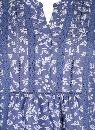 Kurzes Viskosekleid mit Spitzenbesatz und A-Linien-Schnitt, M. Blue Flower AOP, Packshot image number 2