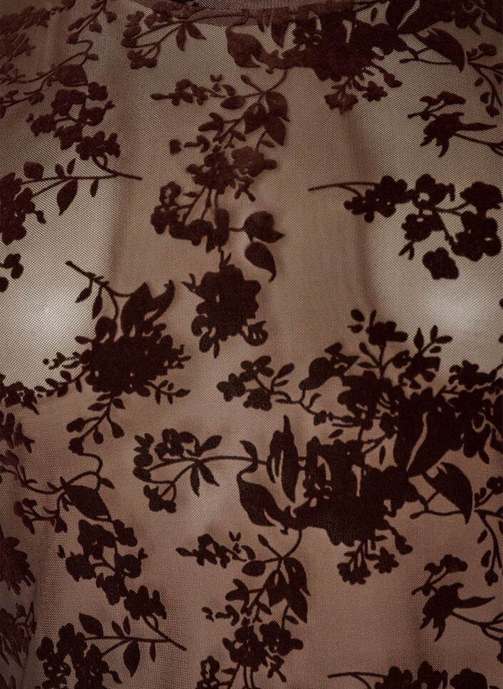 Bluse aus Mesh mit gebl&uuml;mtem Muster, Braun, Packshot image number 2