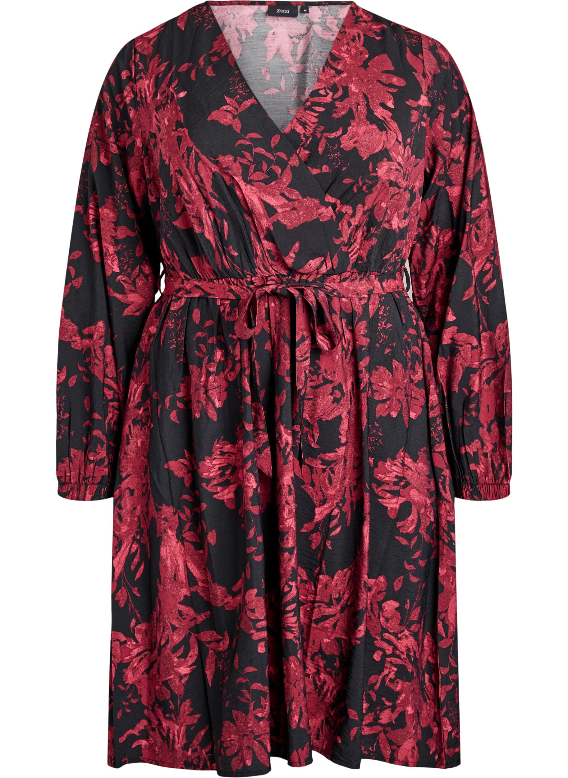 Knielanges Kleid mit Bindeg&uuml;rtel und Wickeloptik